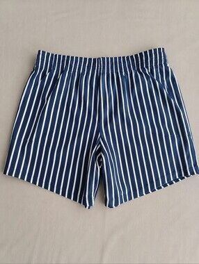 AnyBody Blue & White Striped Pull-On Shorts Women's Small Elastic Waist Pockets